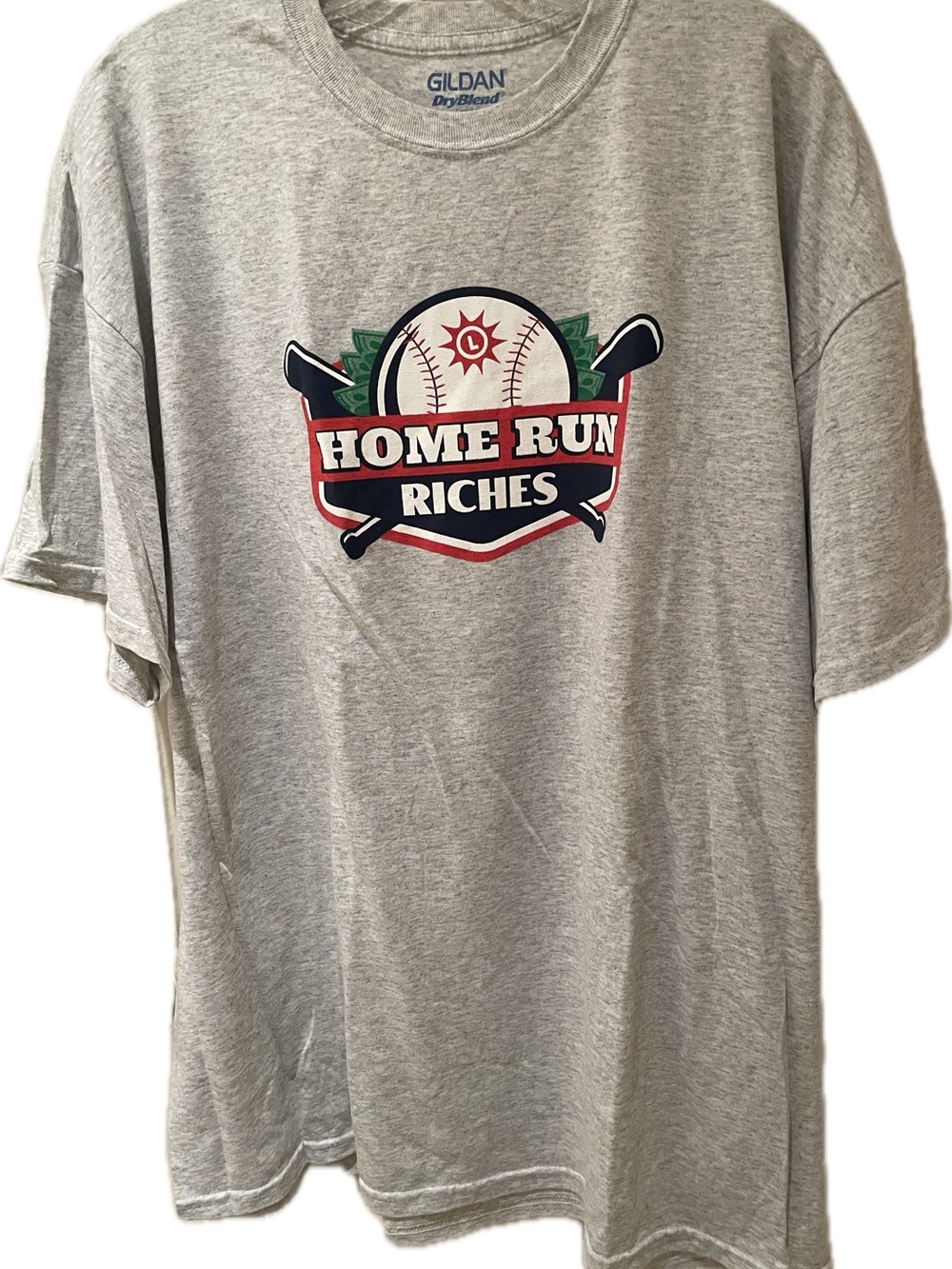NWOT Gildan Light Gray Tee - Home Run Riches MD lottery logo - Baltimore Orioles